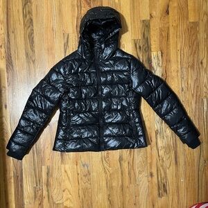 Zara Shiny Black Hooded Puffer Jacket